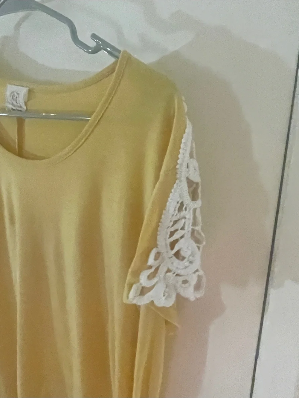 Grace & Emma Yellow Crochet Lace Cap Sleeved Top XL Boho